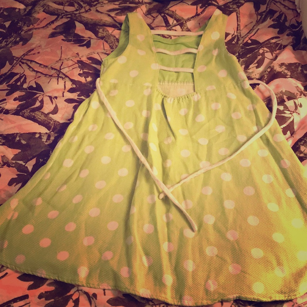 Girls green and white polka dotted summer dress